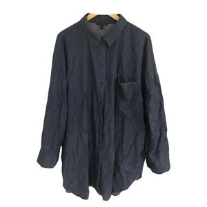 Eileen Fisher Oversized Blue Denim Button Up Shirt 1X